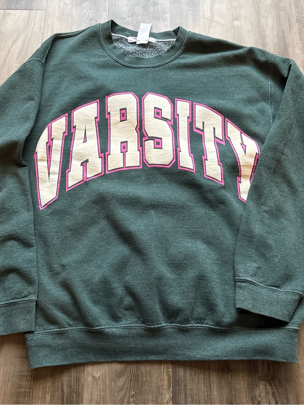 Project Social T Forest Green Crewneck Sweatshirt with Cream Lettering Accents